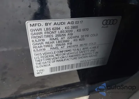 2017 Audi Q7 2.0T Premium из США, поврежденный, VIN WA1LHAF74HD049832